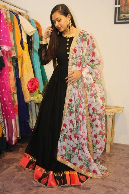 Black Satin Silk Anarkali Suit – Desi Diva Fashion