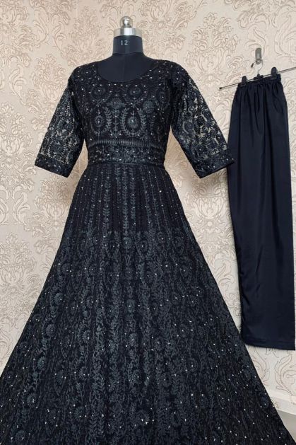 Black Colour Embroidery Party Wear Gown Lc119 at Rs 2199 in Surat | ID:  27227344091