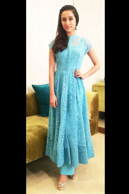 Dark Blue Embroidery Work Bollywood Actress Dress