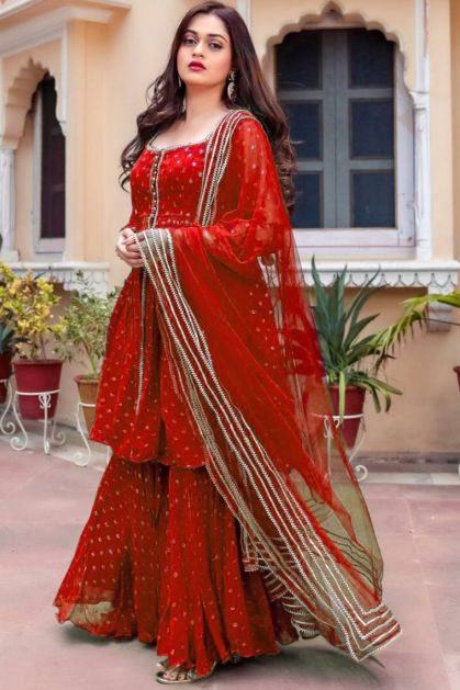 Stunning Quintessential Red Sharara Suits for Your Festivities | Kalki  Fashion Blogs