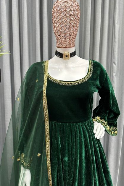 Women's Cotton Anarkali Tier Pattern Gown With Beautiful Embroidery Work On  Neck And Regular Sleeves And