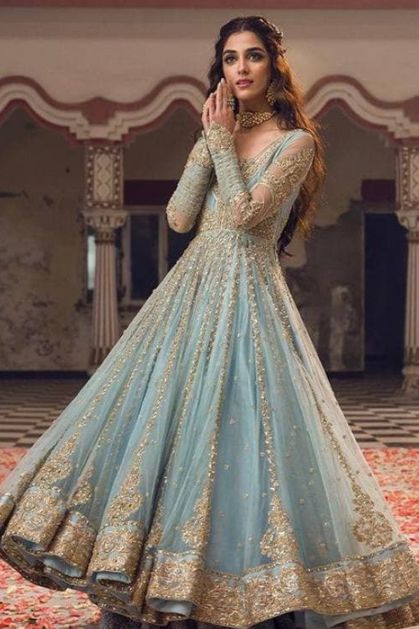 Blue And Gold Heavy Embroidered Designer Work Anarkali Gown Suit - Indian  Heavy Anarkali Lehenga Gowns Sharara Sarees Pakistani Dresses in  USA/UK/Canada/UAE - IndiaBoulevard