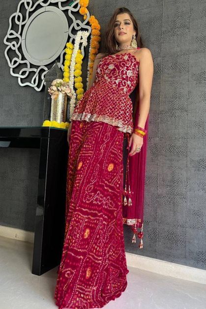 Buy Pink Bandhani Modal Satin Suit- Set of 3 |  GC-SET-0404-0430-0756Pink/GC36APR | The loom