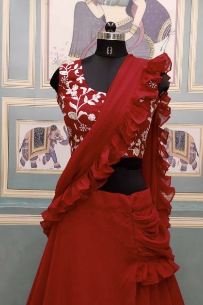 Buy Women Blush Polka Foil Skirt With Attached Dupatta - Lehengas & Sarees  - Indya