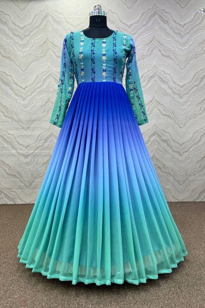 Multi Colour Fancy Fabric Print Designer Gown