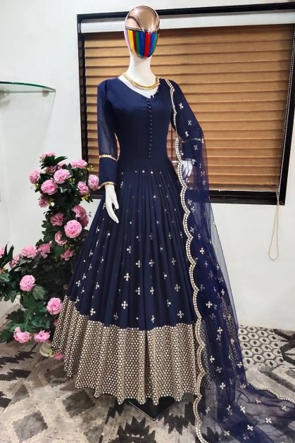 Navy Blue Color Party Wear Designer Gown :: ANOKHI FASHION