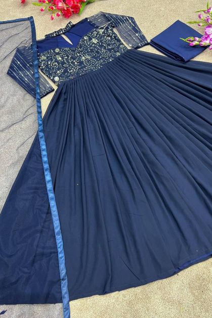 Buy Navy Blue Anarkali Suit With Resham Embroidered Online - LSTV02271 |  Andaaz Fashion