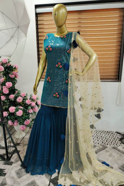 Peacock Green Suit With Contrast Dupatta - Roop Square