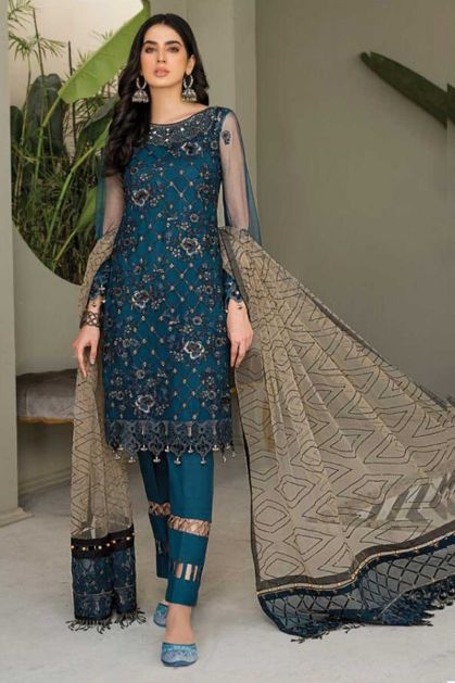 Peacock Blue Embroidered Designer Gharara Palazzo Suit - Hatkay