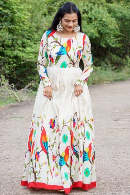 Anarkali Style Maroon Digital Printed Long Designer Gown For Girls   Kaleendi