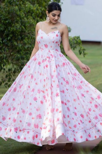 Orbit House Flower Printed Gown with Dupatta for Womens and Girls