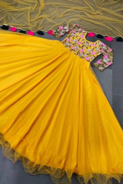 Party Wear, Reception Yellow color Net fabric Salwar Kameez : 1880407