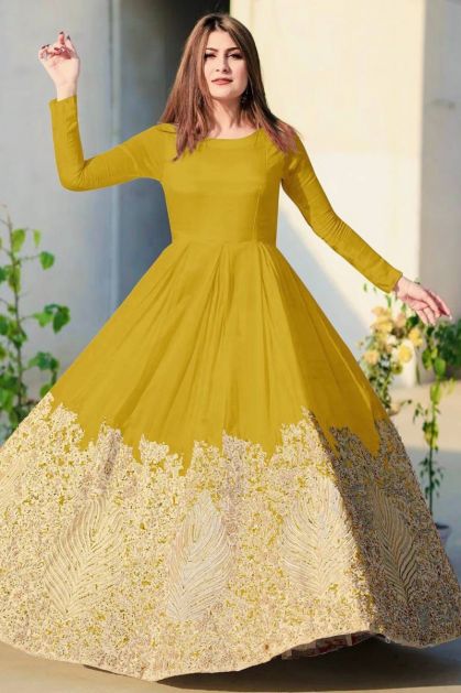 Varman Indian Dresses For Women Party Wear Gown Kurtis Suit Georgette with  Embroidery and 5mm Sequins Yellow Color, Listing ID: 8262828491034 -  Walmart.com