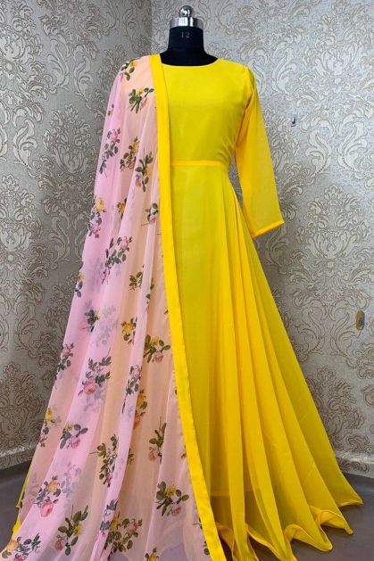 Party Wear Pure Georgette Ready to Wear Stitched Gown with Dupatta –  Lehenga Closet